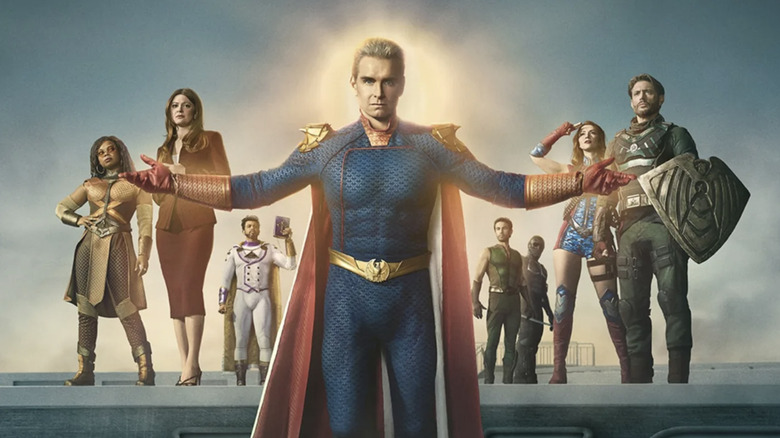 The Boys seizoen 5 poster - Sister Sage, Ashley, Oh-Father, Homelander, The Deep, Black Noir, Firecracker en Soldier Boy