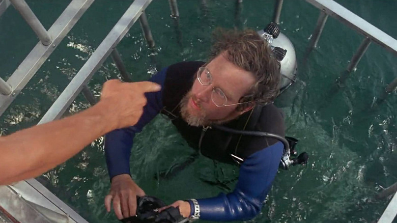 Hooper getting into the shark cage in Jaws