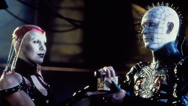 Angelique and PinHead look at each other in Helraiser: Bloodline