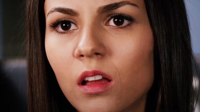 Victoria Justice as Lindy Sampson looks shocked in closeup in Eye Candy