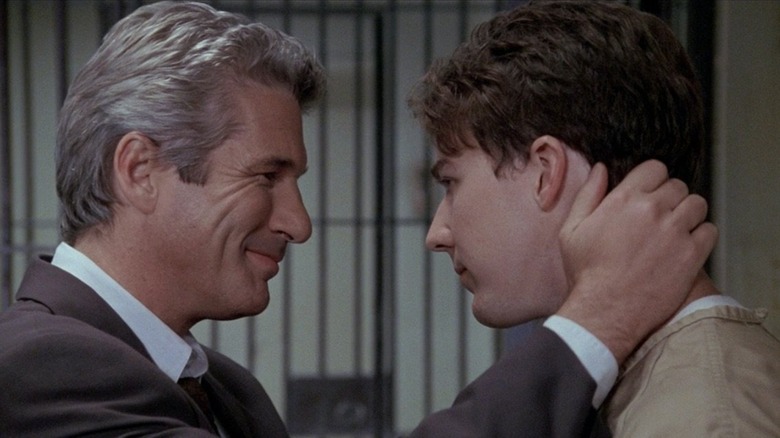 Richard Gere embraces Edward Norton in front of the prison cell in primitive fear