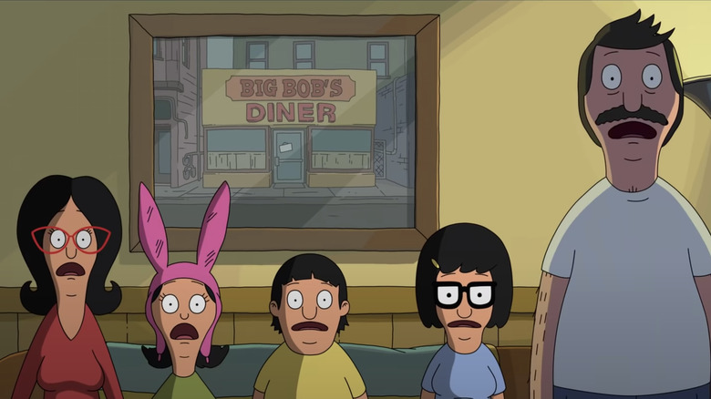 Linda, Louise, Gene, Tina, and Bob Belcher in The Bob's Burgers Movie