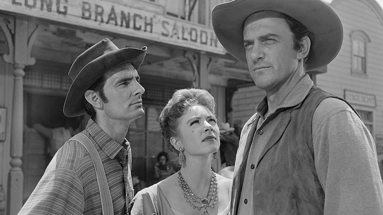 James Arness, Amanda Blake, and Dennis Weaver in Gunsmoke