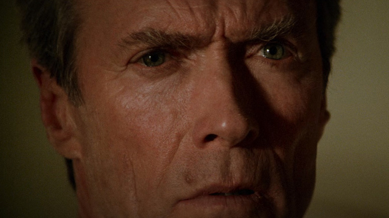 Clint Eastwood's Frank Horrigan is seen in closeup in In the Line of Fire