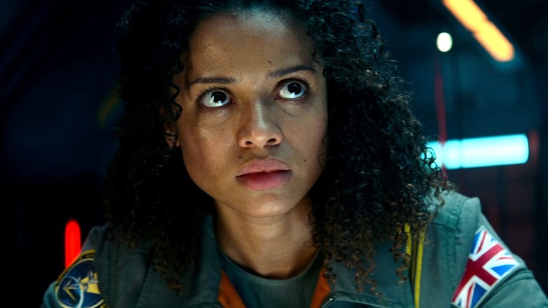 Gugu Mbatha-Raw looking serious in The Cloverfield Paradox