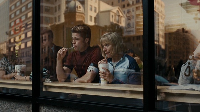 Brad Pitt's Chad and Frances McDormand's Linda have a coworker confab in Burn After Reading