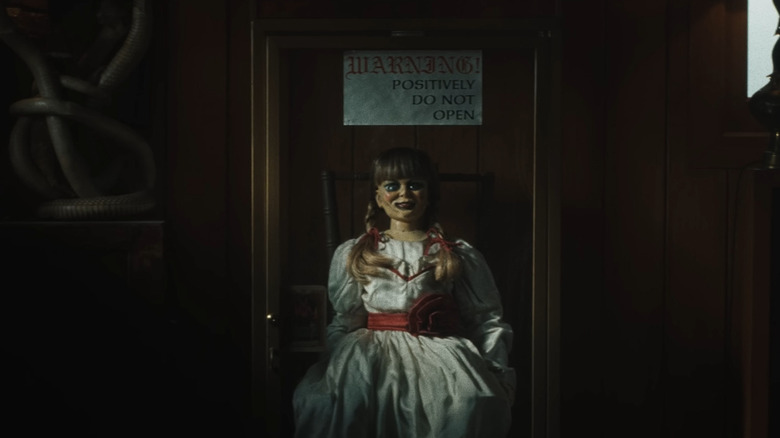 The Annabelle doll locked up in the Warrens' house in The Conjuring: Last Rites