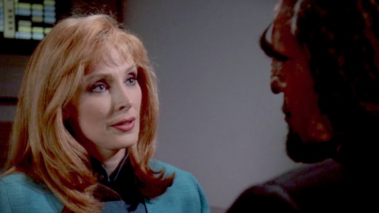 Beverly Crusher has a conversation with Worf.