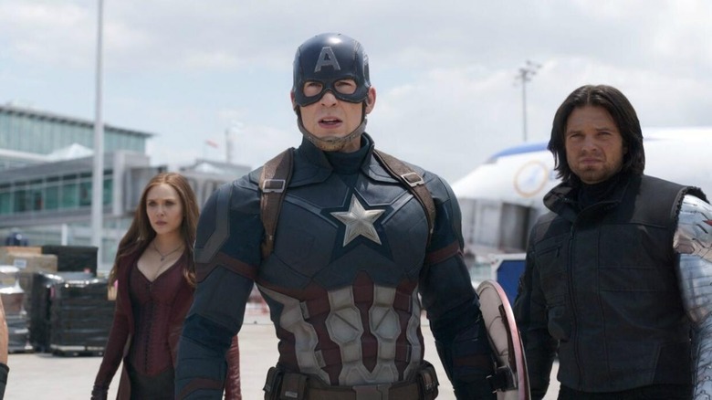 Captain America running through an abandoned airport with some superfriends in Captain America: Civil War