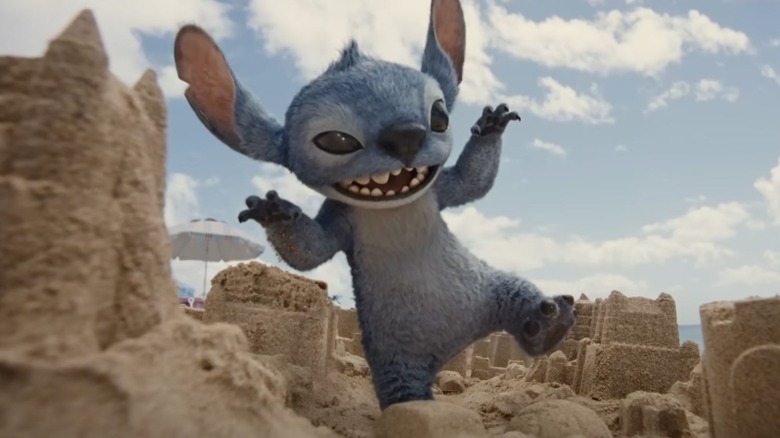 Stitch stomping on a sandcastle in Lilo & Stitch.