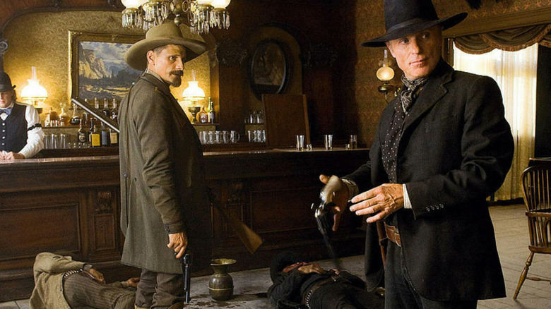 Viggo Mortensen as Everett Hitch and Ed Harris as Virgil Cole hit a saloon in Appaloosa
