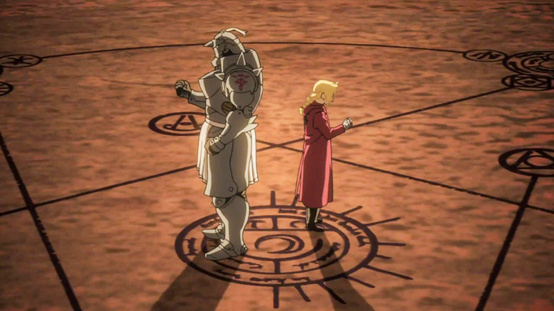 Fullmetal Alchemist Brotherhood Ed and Al back to back on transmutation circle