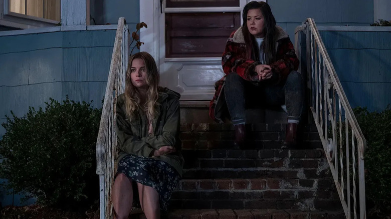 Allison and Patti on stoop Kevin Can F Himself