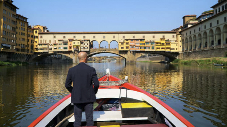 Stanley Tucci on a boat