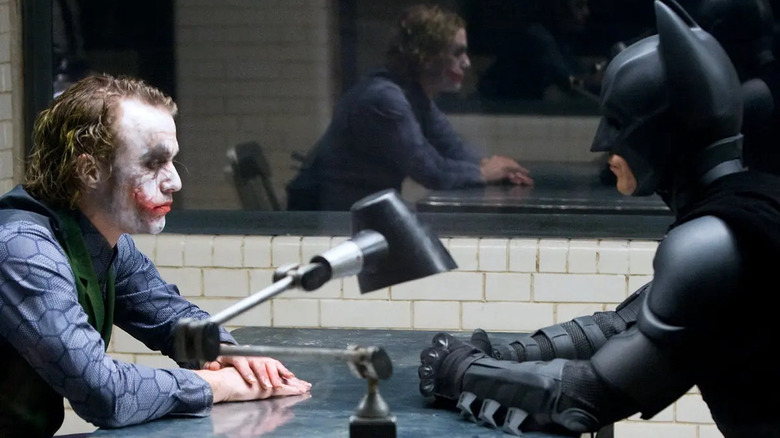 Christian Bale as Batman and Heath Ledger as Joker in The Dark Knight