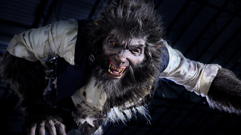 A Wolf Man animatronic at Epic Universe