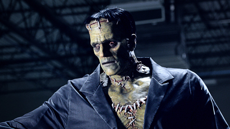 A Frankenstein's monster animatronic looking angry at Epic Universe