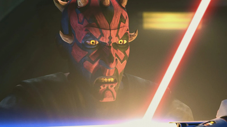 Maul in a lightsaber duel with Ahsoka Tano on Star Wars: The Clone Wars