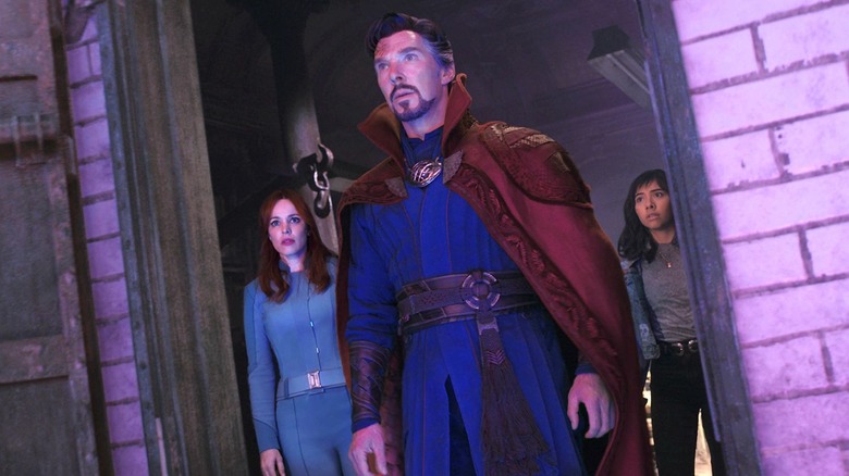 Rachel McAdams, Benedict Cumberbatch, and Xochitl Gomez in Doctor Strange in the Multiverse of Madness