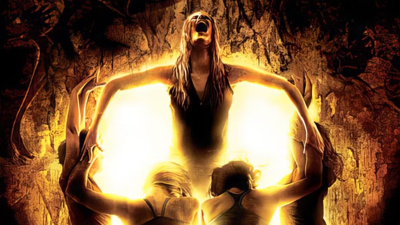The Descent poster of Sarah and other women arranged in skull shape