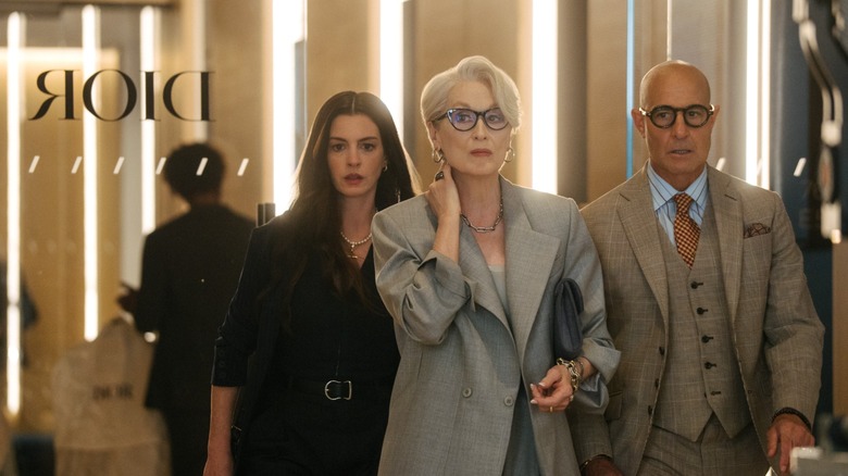 Andy Miranda and Nigel looking upset at Dior in The Devil Wears Prada 2