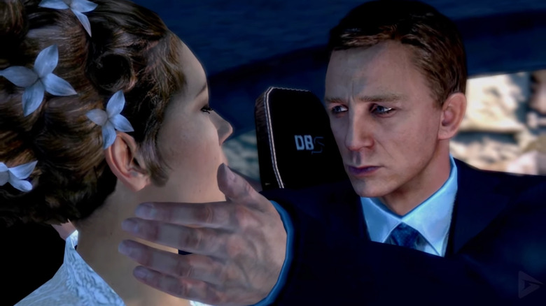 Daniel Craig as James Bond holding a woman's face with his left hand in 007 Legends