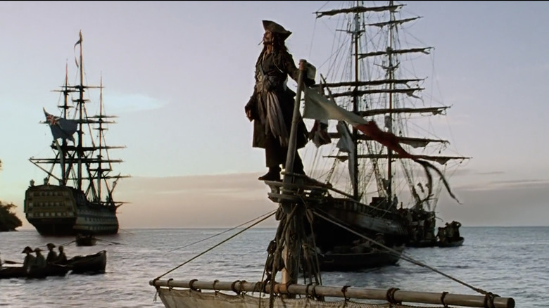 The Pirates of the Caribbean Captain Jack sails in