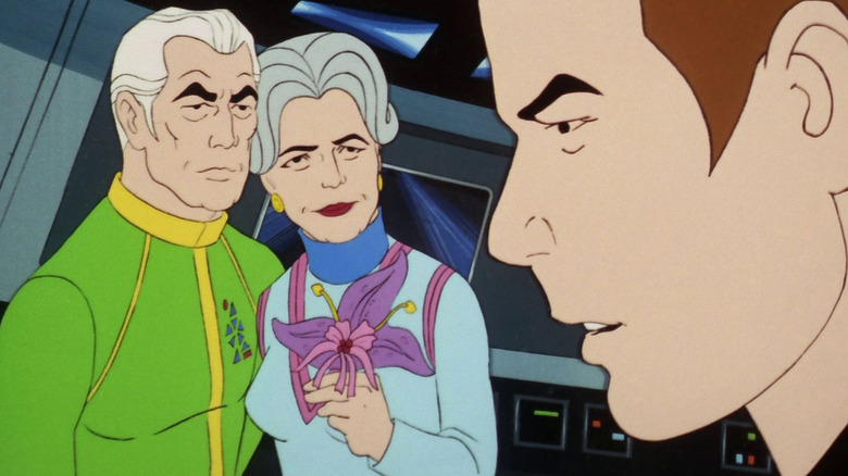 Robert April and his wife talking to Captain Kirk on Star Trek: The Animated Series