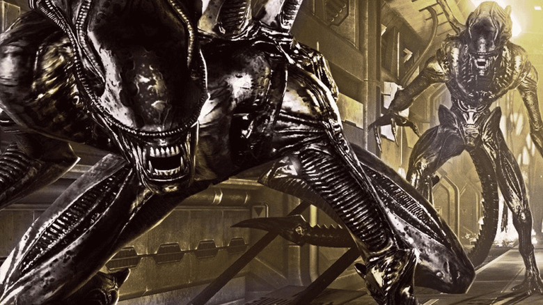 A pair of Xenomorphs run down a hallway on the cover of Alien: Sea of Sorrows