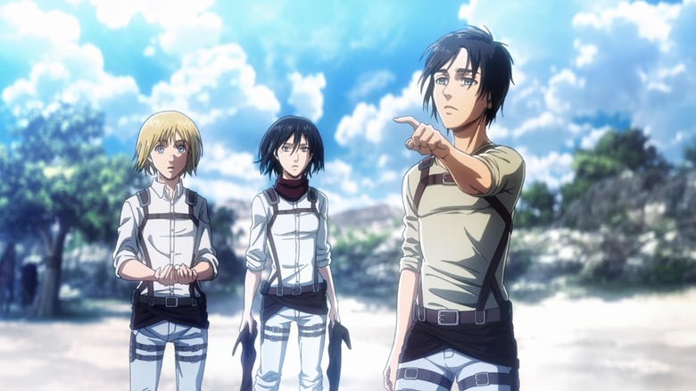Armin Mikasa Eren at beach