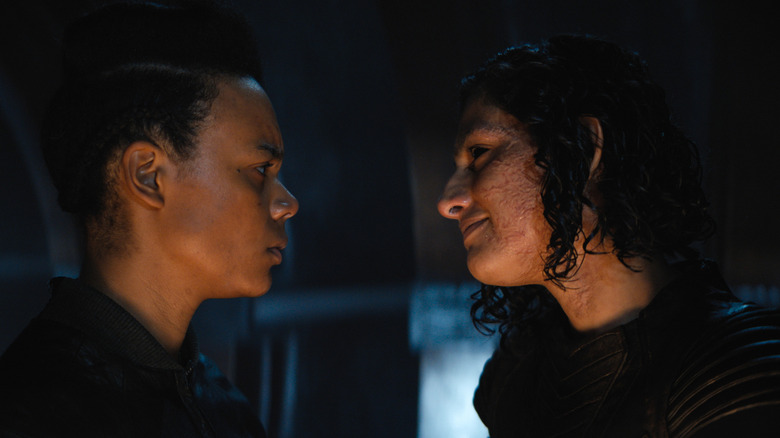 Salvor Hardin and Phara Keaen look at each other in Foundation season 1