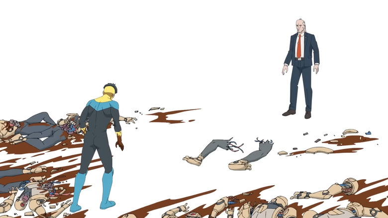 Invincible and Cecil stand surrounded by dead reanimen in Invincible