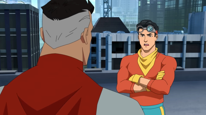 Mark and Nolan talk on a rooftop in Invincible