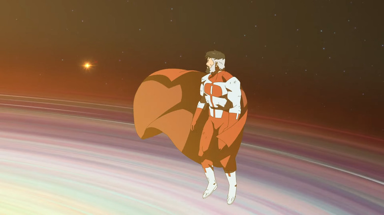 Nolan floats near a black hole and watches a light in the distance in Invincible