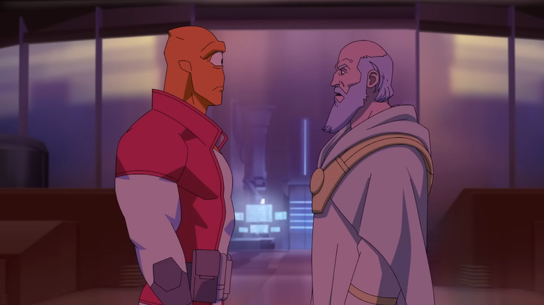 Allen the Alien and Thaedus talking on Talescria in Invincible