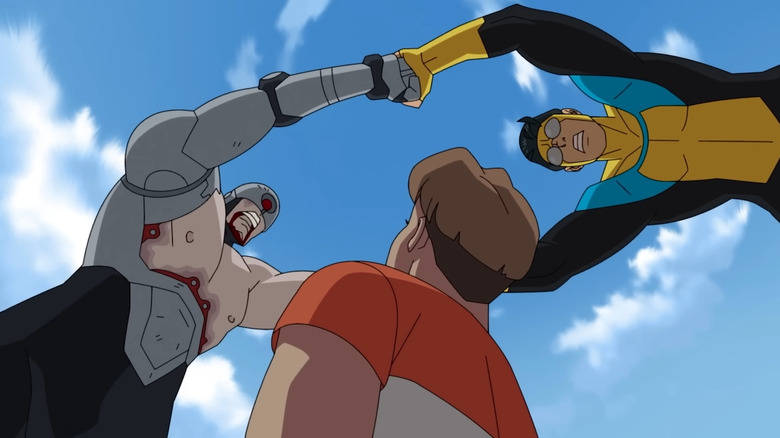 Invincible and a ReAnimen wrestle above William in Invincible