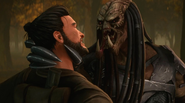 Predator holding Kenji by the throat in Predator: Killer of Killers