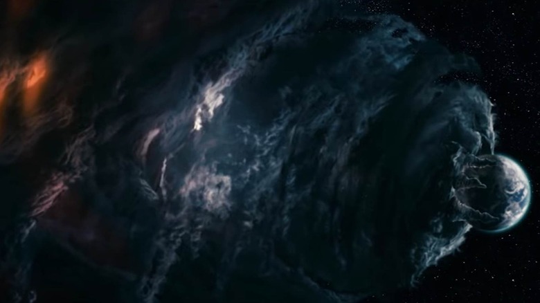 Cloud galactus trying to eat earth in Fantastic Four: Rise of the Silver Surfer