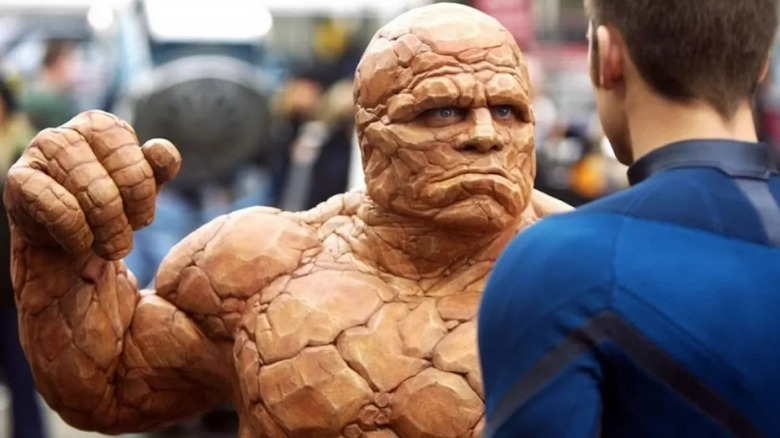 The Thing getting ready to clobber the Human Torch in Fantastic Four