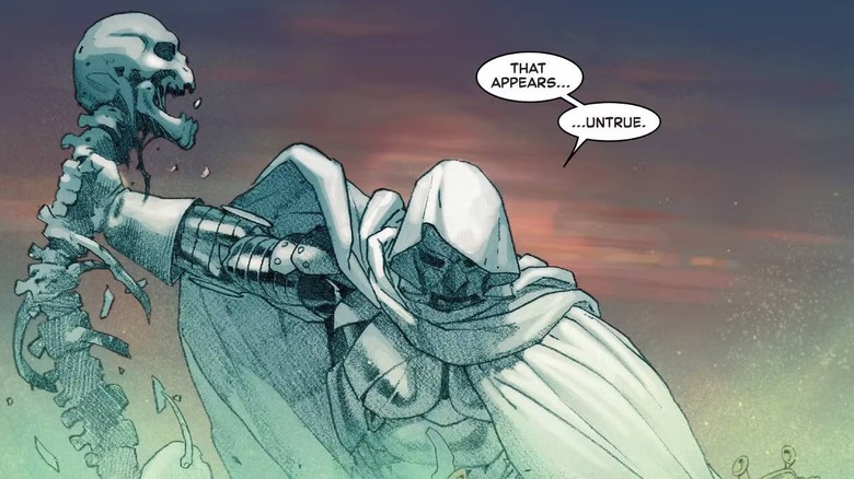 Doctor Doom holding Thanos' spine in Secret Wars