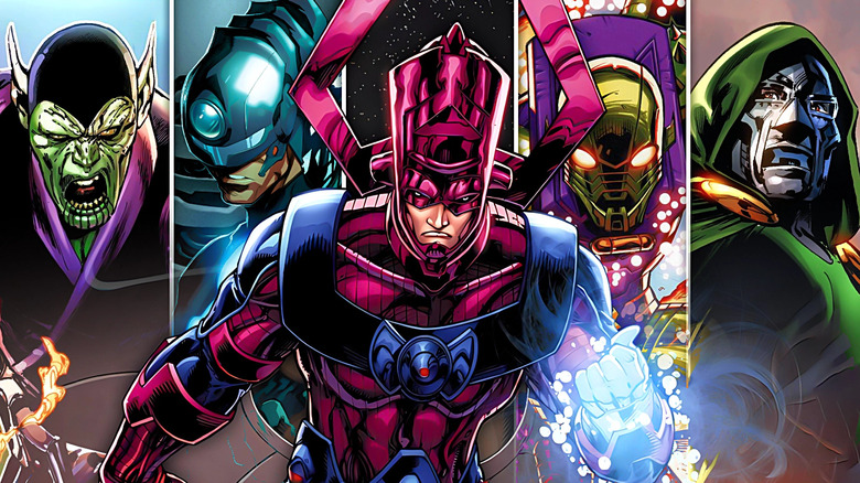 Super-Skrull, the Maker, Galactus, Annihilus, and Doctor Doom lined up