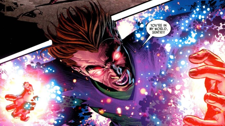 Molecule Man with glowing red eyes in Marvel Comics