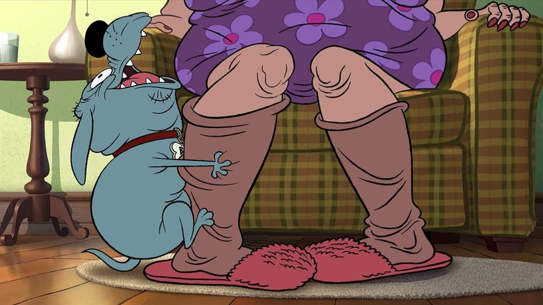 Bull enthusiastically humps the osteoporosis out of Nana's leg in Fixed
