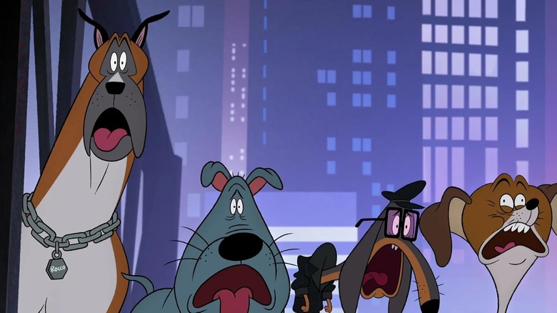 A group of dogs staring in disgust and excitement in Fixed