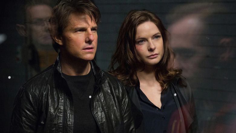 Mission: Impossible - Rogue Nation, Than Hunt (Tom Cruise) and Ilsa Faust (Rebecca Ferguson) standing side by side