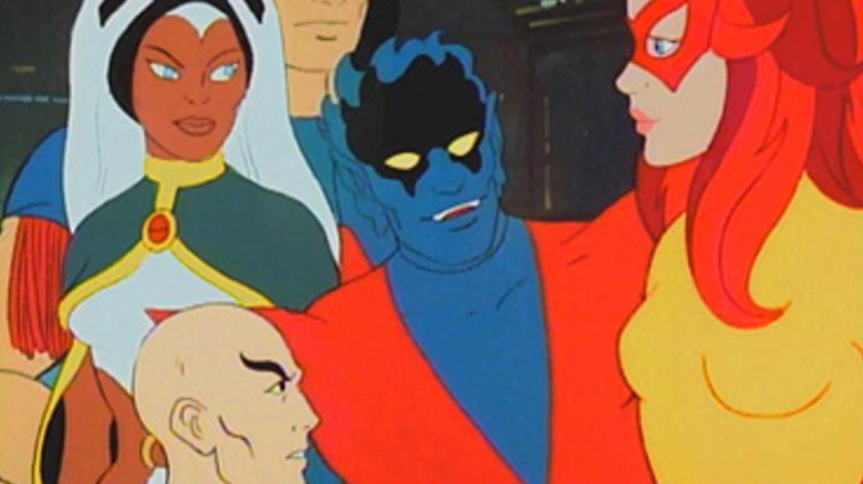 Professor X, Storm, Thunderbird, Nightcrawler, and Fire-Star gathered together in Spider-Man and His Amazing Friends