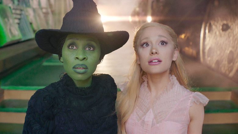 Elphaba and Galinda looking amazed in Wicked