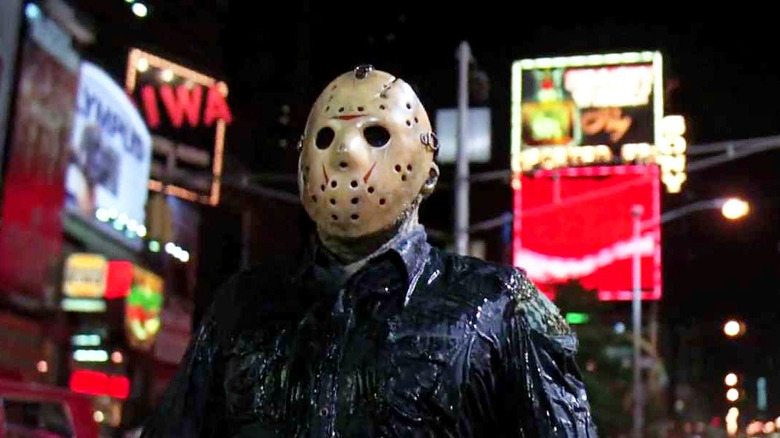 Jason Voorhees (Kane Hodder) takes in the sights at Times Square in Friday the 13th Part VIII: Jason Takes Manhattan