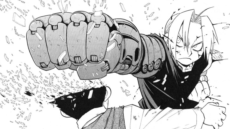 Fullmetal Alchemist manga: Edward Elric crushes Selim Bradley/Pride's head