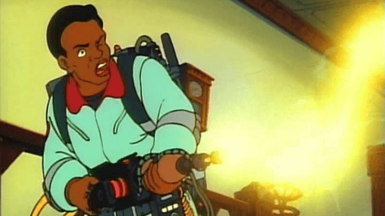 Winston firing his proton pack on The Real Ghostbusters
